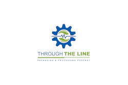 Through The Line Packaging & Processing Podcast logo with blue gear symbol and green accents
