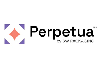 Perpetua by BW Packaging logo featuring purple and coral geometric star symbol with bold black text